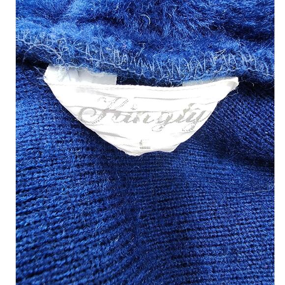 Vintage 70s Kingly Faux Fur Furry Long Wrap Robe Size L 16/18 Royal Blue Pockets - Picture 6 of 11